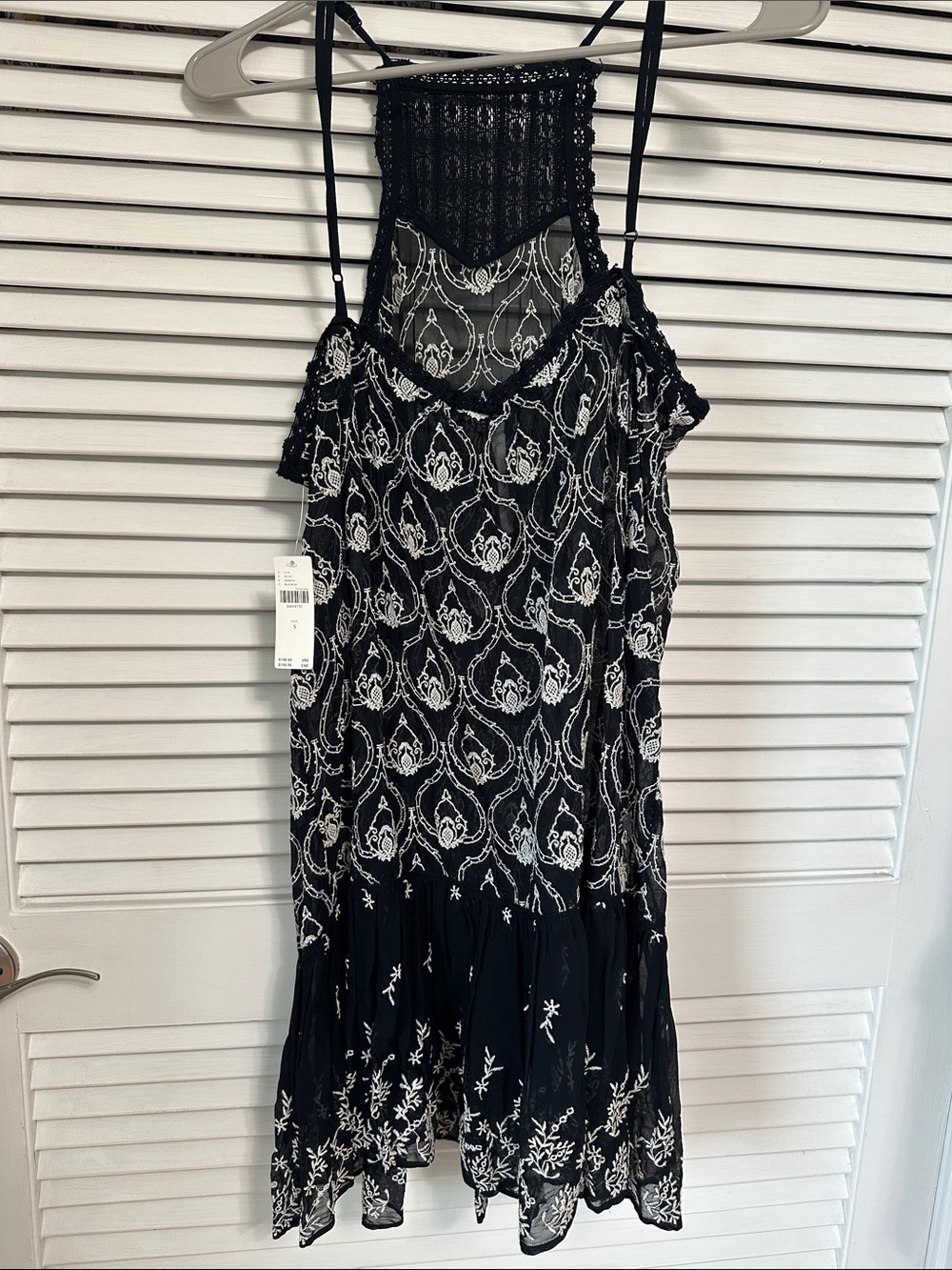Sheer Black and White Lace-Back Floral Print Slip Dress